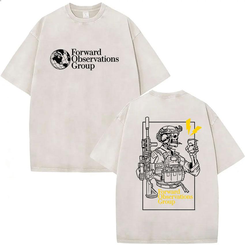 Forward Observations Group T-shirt Lavata Vintage Scheletro Uomo Gotico Oversize Girocollo Manica Corta T-shirt Y2k Streetwear