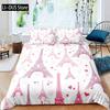 Paris Duvet Cover Set Polyester Paris Theme White Pink Stripe World-Famous Architecture Creativity Double Queen King Quilt Cover