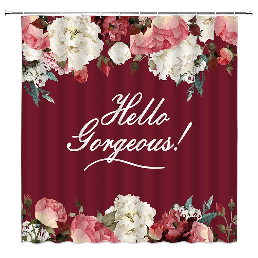 Red Rose Shower Curtain Retro Rose Floral Bathroom Decor Bath Curtain Polyester Fabric Waterproof Bathroom Curtains With Hooks