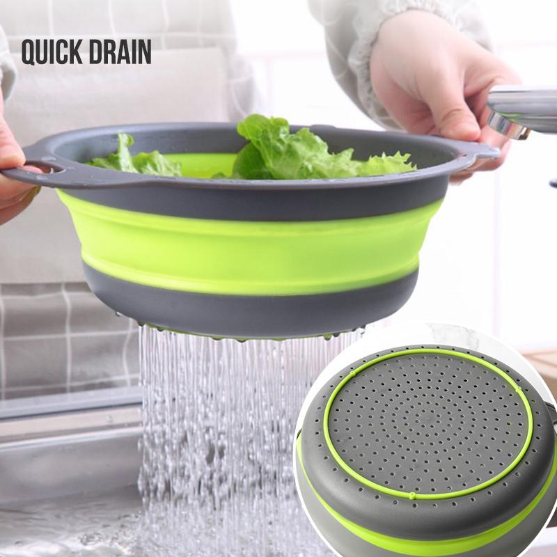 Walfos Silicone Folding Drain Basket Fruit Vegetable Washing Basket Strainer Colander Collapsible Drainer Kitchen Storage Tool