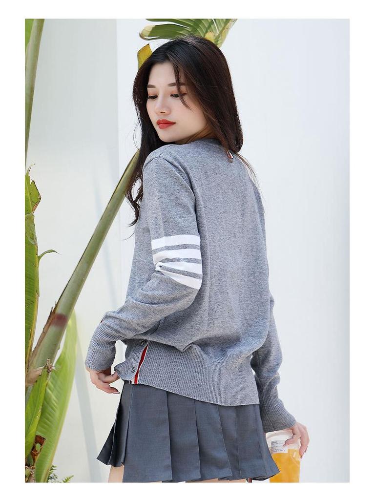 TB BROWIN Wool Four-Bar Round Neck Sweater