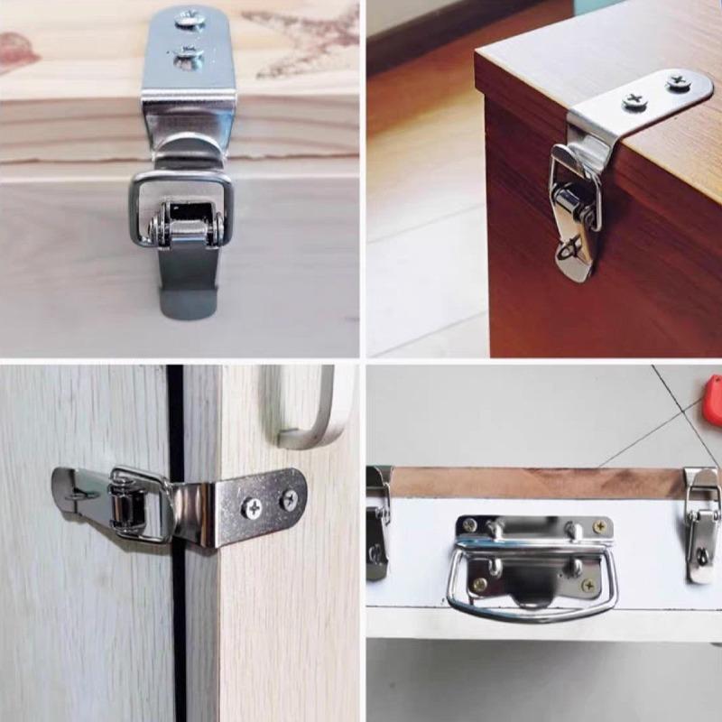 1/12Pcs 90 Degree Duck-mouth Buckle Hook Lock Silver Metal Spring Hasp Latch Catch Clamps Wooden Box Loaded Draw Clasp Hardware