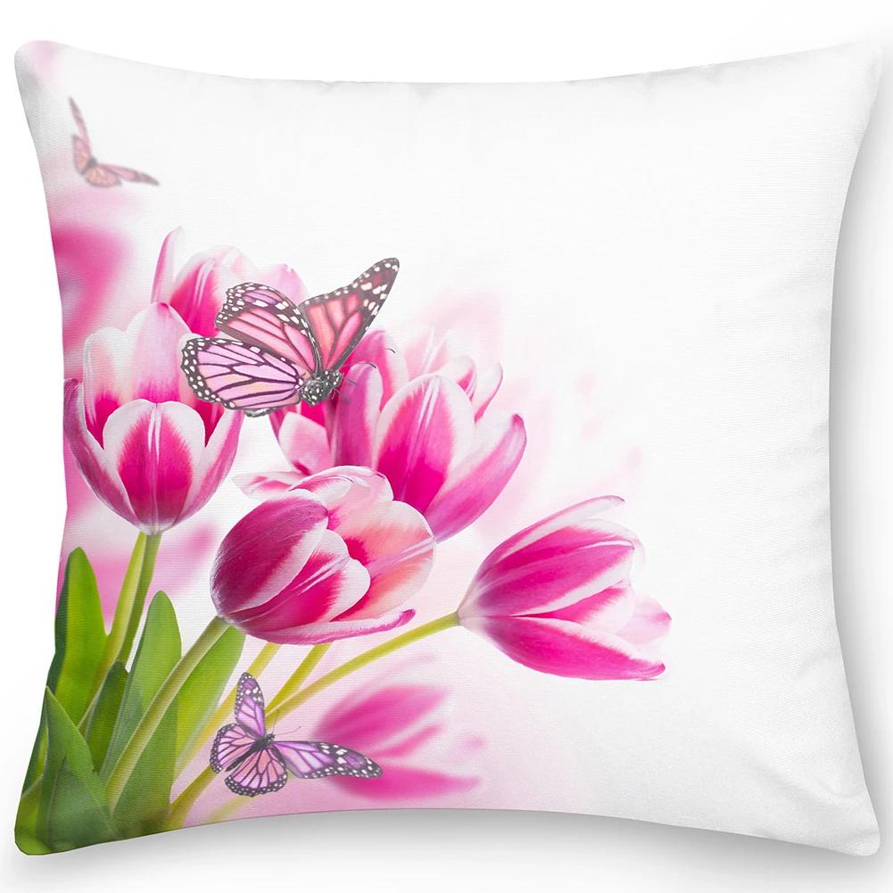 Față de pernă pătrată Pernă Fluture Sofă Decor pentru casă Față-verso Floare