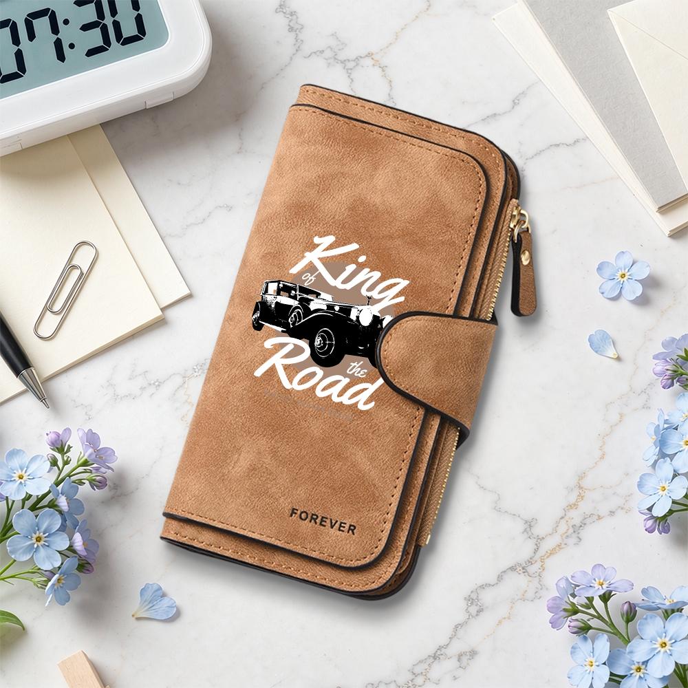 Vintage Car Printed Long Wallet Portable Card Holder Fashion Casual Slim Bag For Daily Use