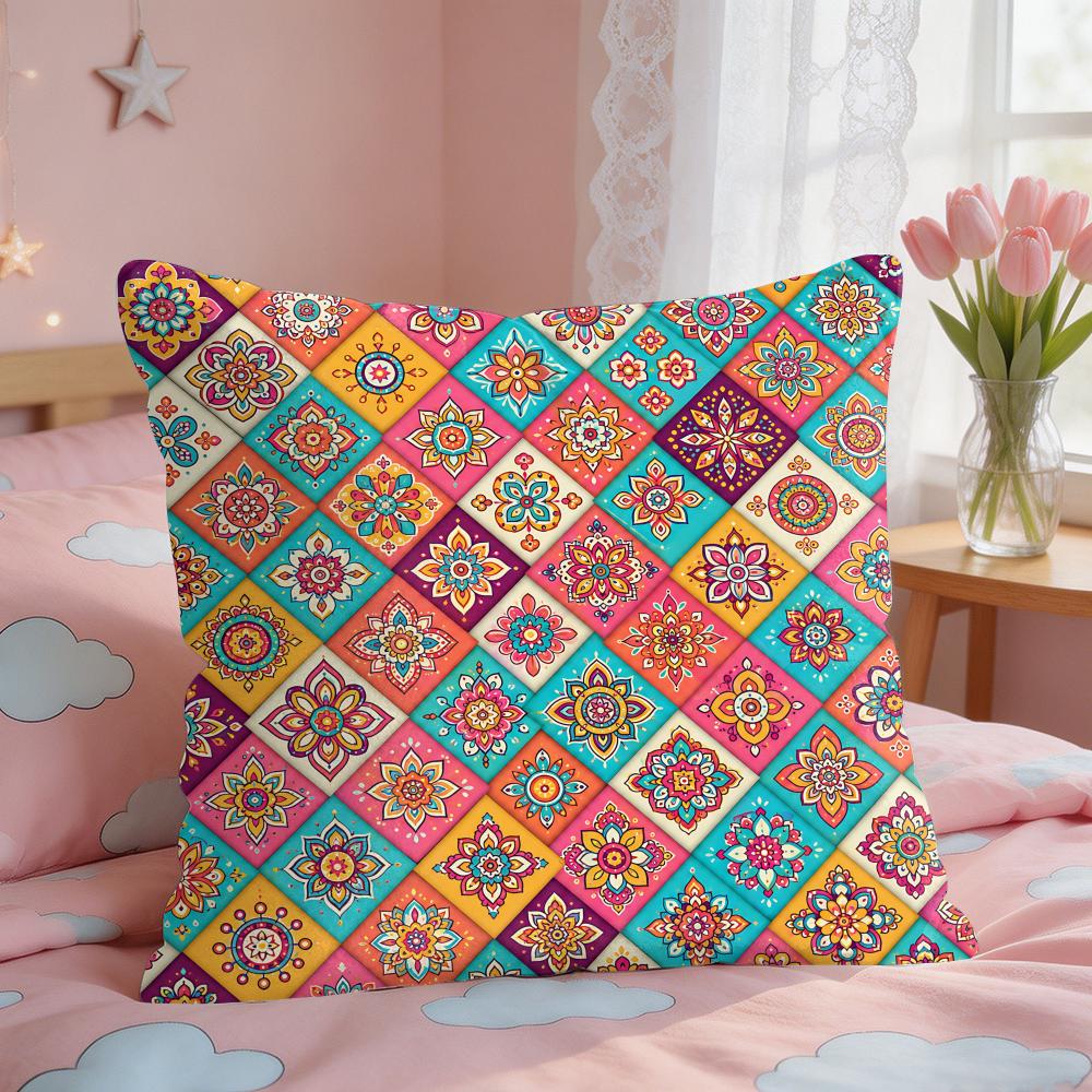 Bohemian Floral Rhombus Mosaic Cushion Cover Short Plush Pillow Case Room Sofa Cushion Covers Home Decor Funda