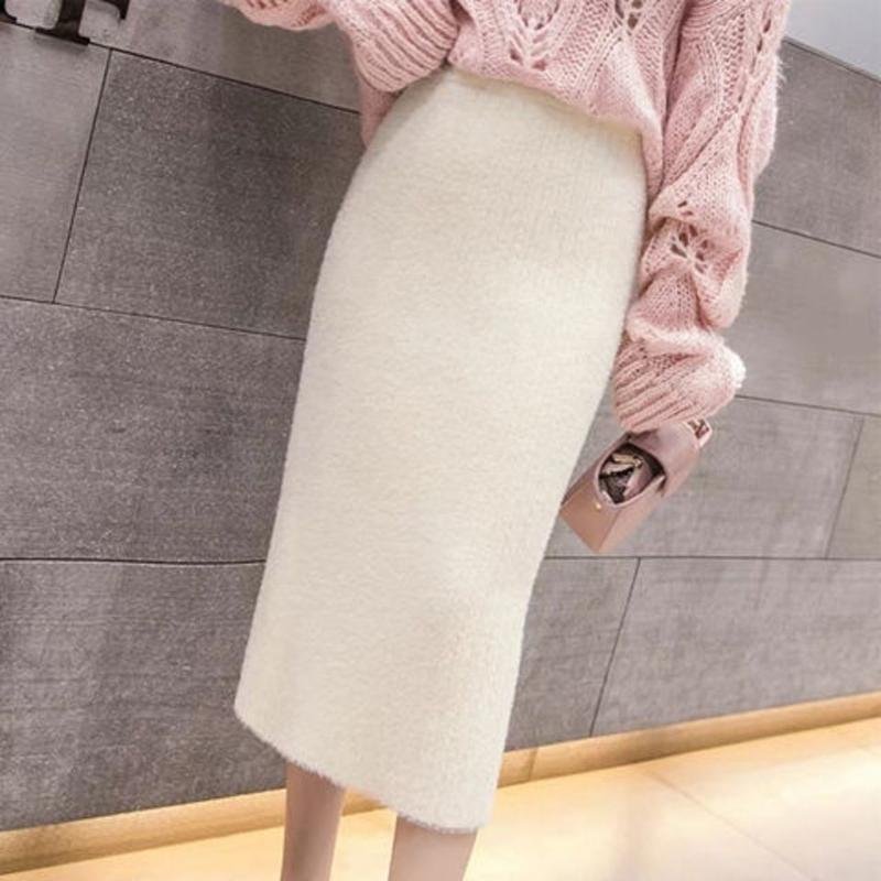 Mink Fleece Wrapped Hip Skirt Women's Autumn/Winter Thickened Knitted Half Skirt Medium Length Woolen Skirt Long Skirt