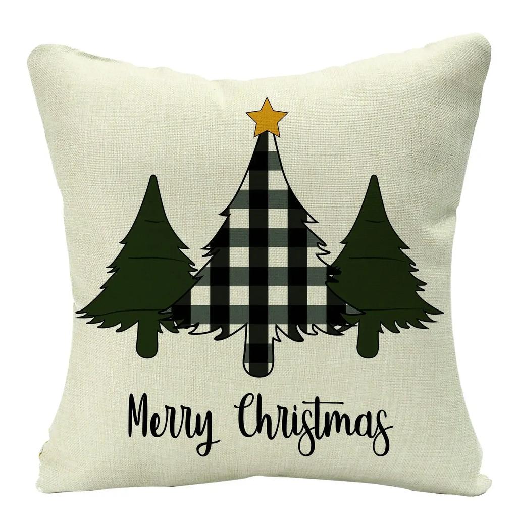 Christmas Cushion Cover Xmas Decorative Farmhouse Buffalo Check Pillowcase Holiday Party Decor Pillow Cover for Living Room Seat