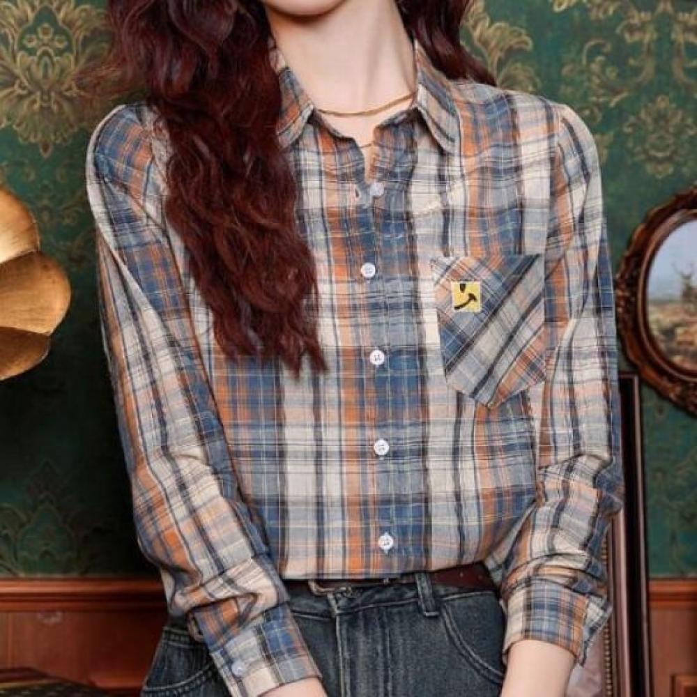 Navava Men Retro Check Pocket Long Sleeve Shirt Nb3031