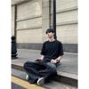 Washed black wide-leg jeans loose Japanese casual versatile men's and women's straight design couple trousers