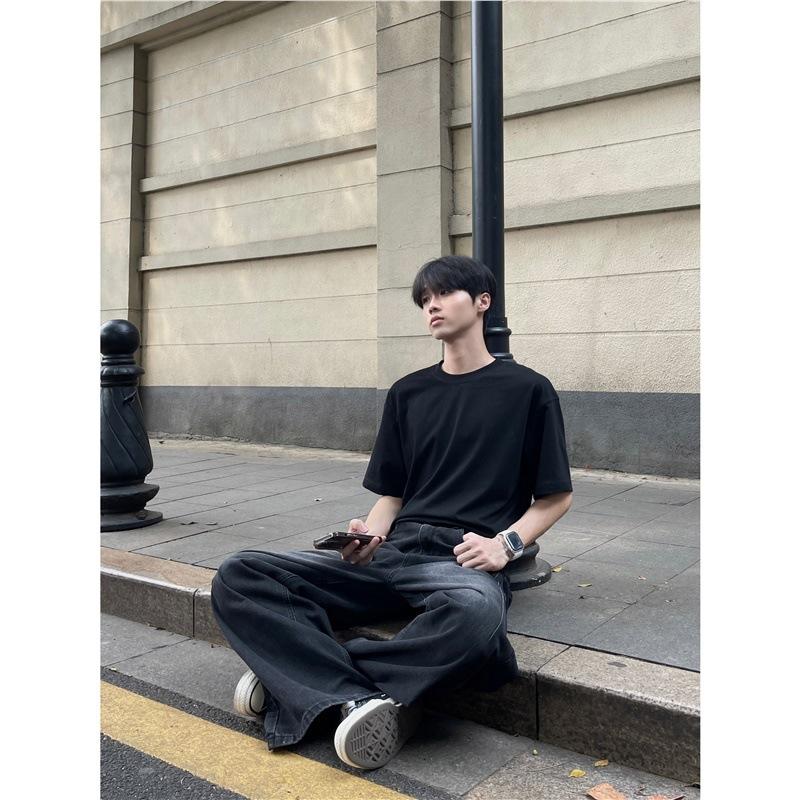 Washed black wide-leg jeans loose Japanese casual versatile men's and women's straight design couple trousers