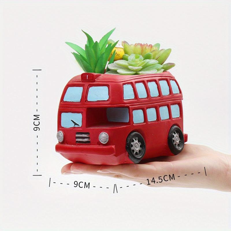 Vintage Double-Decker Bus Resin Planter for Succulents Gardens  Home Office Decor with Drainage Hole Creative Retro Red Planters