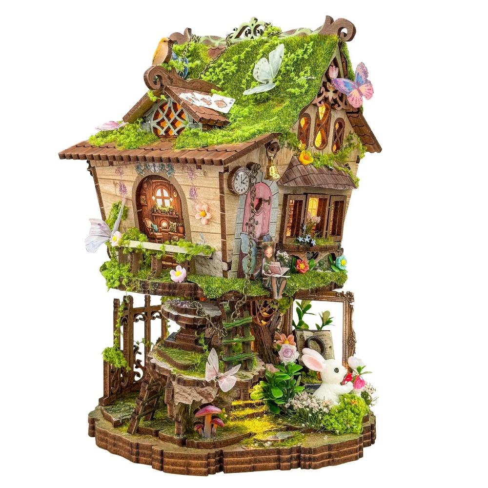 DIY Wooden Rowan's Treehouse Figurines Miniatures Assembled Casa with Light for Friends Birthday Gifts Home Decor Crafts