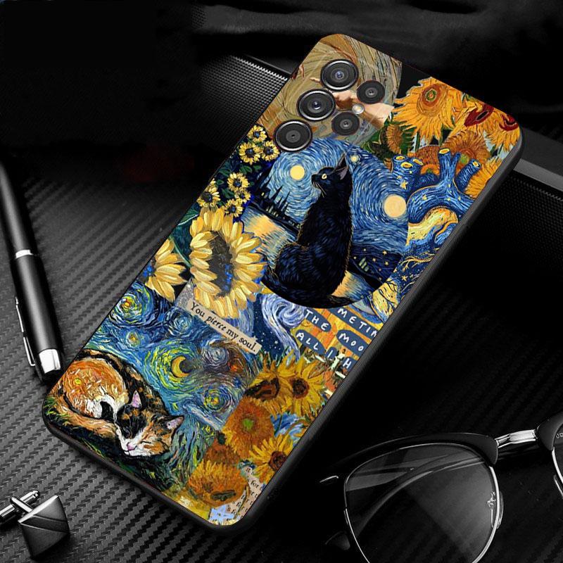 Phone Case For Samsung Galaxy S26 S25 S24 S23 S22 S21 Ultra S24 S23 S22 S21 S25 Plus S24 FE Starry Night van gogh cat