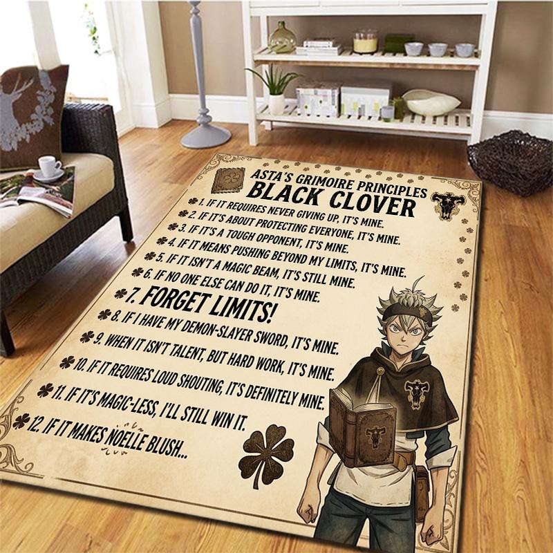 Black Clover Carpet Rug For Living Room Bedroom Home Sofa Decoration Kids Play Nonslip Floor Mat