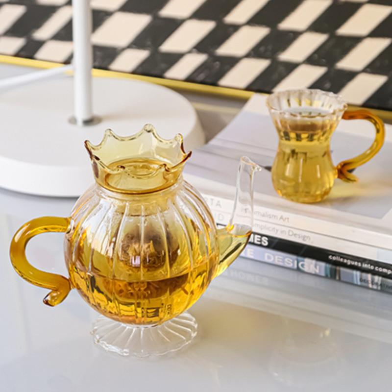 Crown Design Teabloom Stovetop & Microwave Safe Glass Teapot with Removable Loose Tea Glass Infuser And Tea Cup Tea Sets
