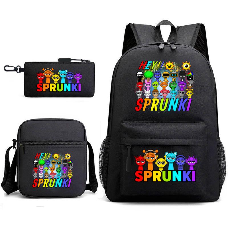 New Game Merchandise Primary School Bag Rhythm Box Sprunki Cartoon Starry Sky Backpack 3-piece Set L