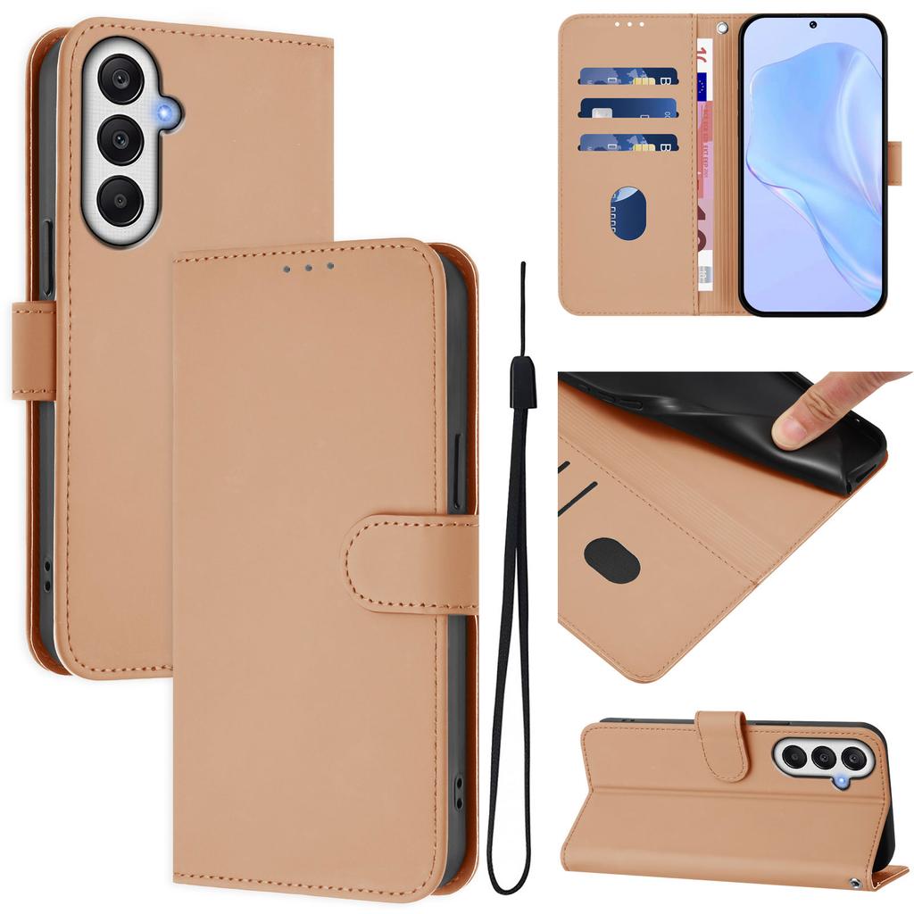 For Samsung Galaxy A25 5G (Global) (161.0 x 76.5 x 8.3mm) Case Solid Color Wallet Leather Phone Cover with Strap