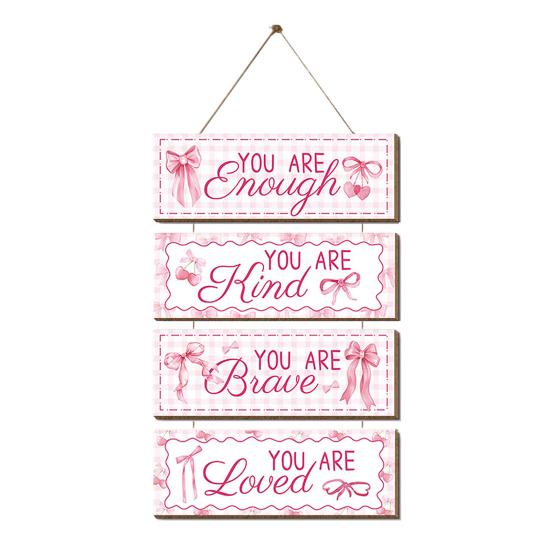 

Pink Bow Inspirational Wall Decor Positive Affirmations Wall Art Wooden Hanging Plaque Sign for Teen Girls Room Nursery Bedroom B