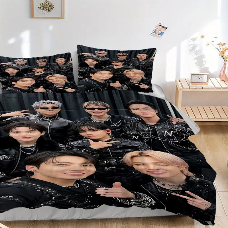 3Pcs Kpop Stars Black Leather Bedding Sets For All Sizes New 3D Printed Bed Cover Comforter Duvet Cover Pillowcase Bedroom Decoration