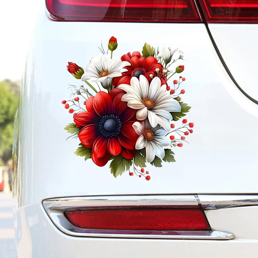 QT2442#Vibrant Multicolor Floral Glitter Car Sticker, Suitable for Laptop, Car, Truck, Van, SUV, Motorcycle, Bumper, Window