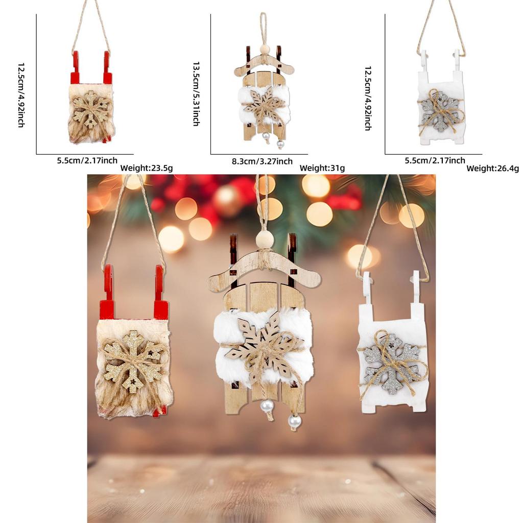 Charmantes hölzernes Weihnachtsschlitten-Ornament mit weichem Schneeflocken-Design, perfekt für Weihnachtsdekoration