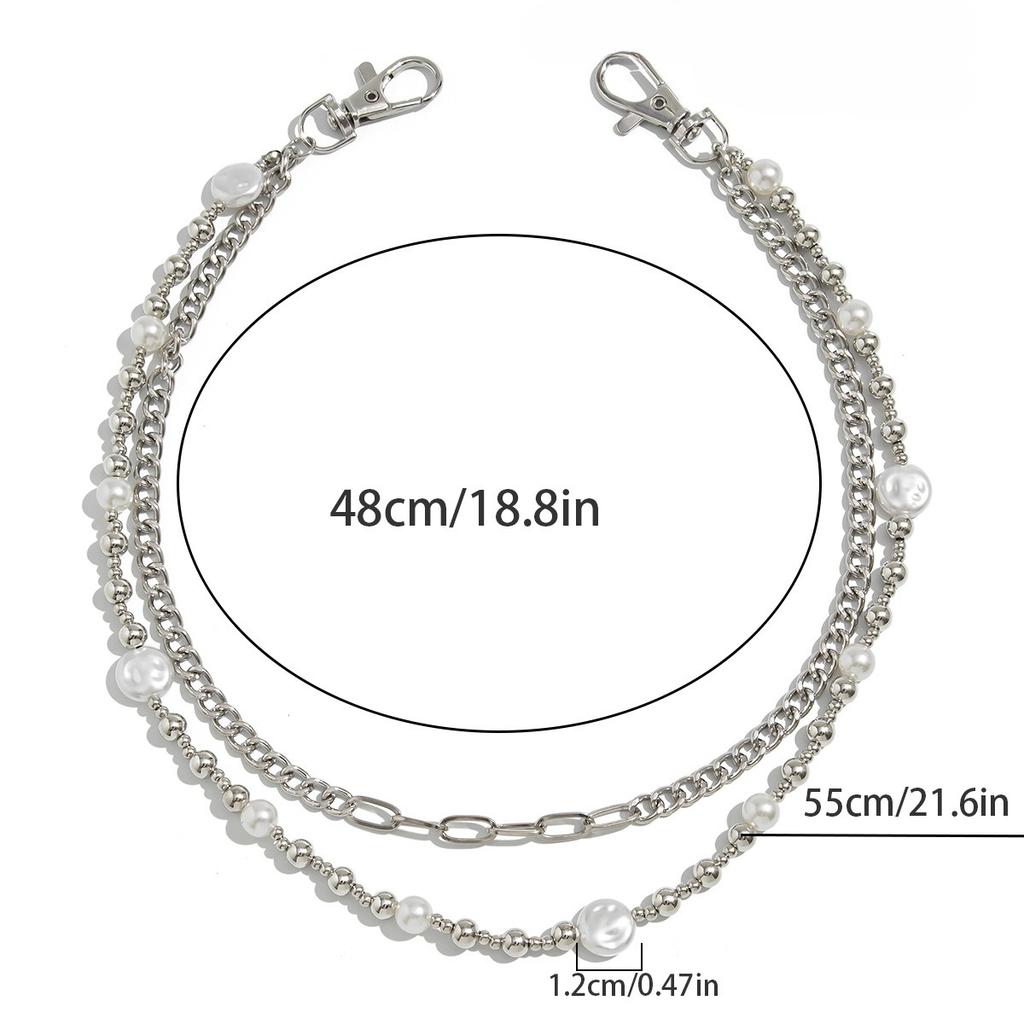 European and American Hip-hop Pearl Splicing Trouser Chain High-end Boys Hip-hop Niche Men's Jeans Waist Chain Accessories