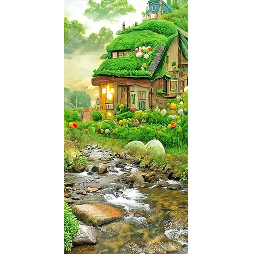 

5D DIY Полный круглый дрель Алмазная картина Дом Река Комплект Домашний декор Art Craft AU