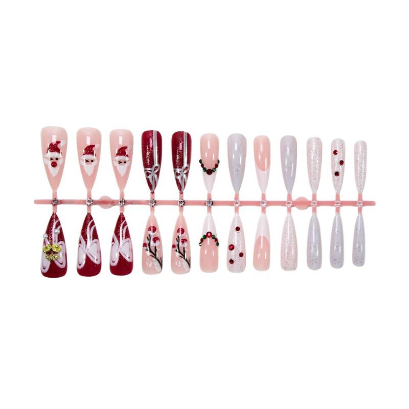 European American 3d Christmas Sparkle Snowflake French Long Stiletto Press On Nails For Women