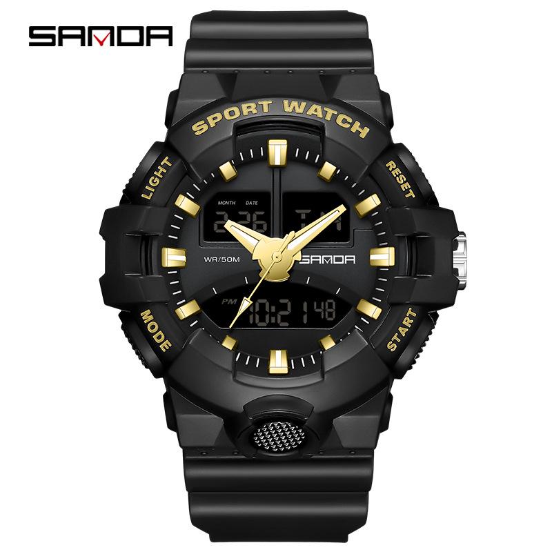 Sanda Dual Display Luminous Waterproof Multifunction Sports Watch for Students