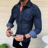 Camicia da Uomo Tessuto Denim Casual Retro Elegante Popolare Sottile Tendenza Moda Tinta Unita Modellante Facile da Abbinare Top per Uomo Taglie Forti