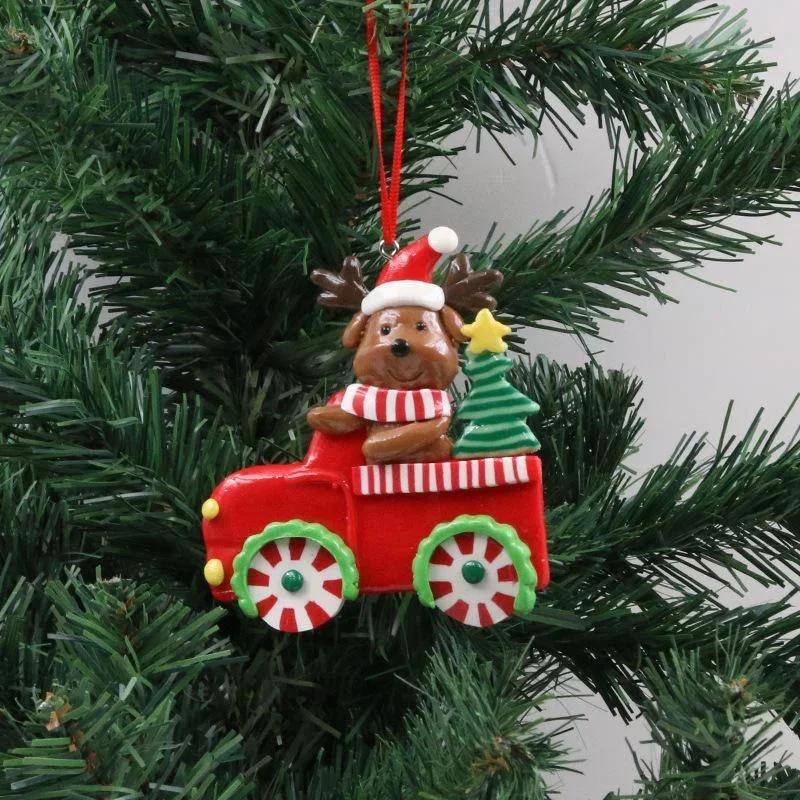 Christmas Cartoon Pendants Santa Claus Snowman Reindeer in Car Xmas Tree Ornaments Decor Home Party Decoration Supplies Tools