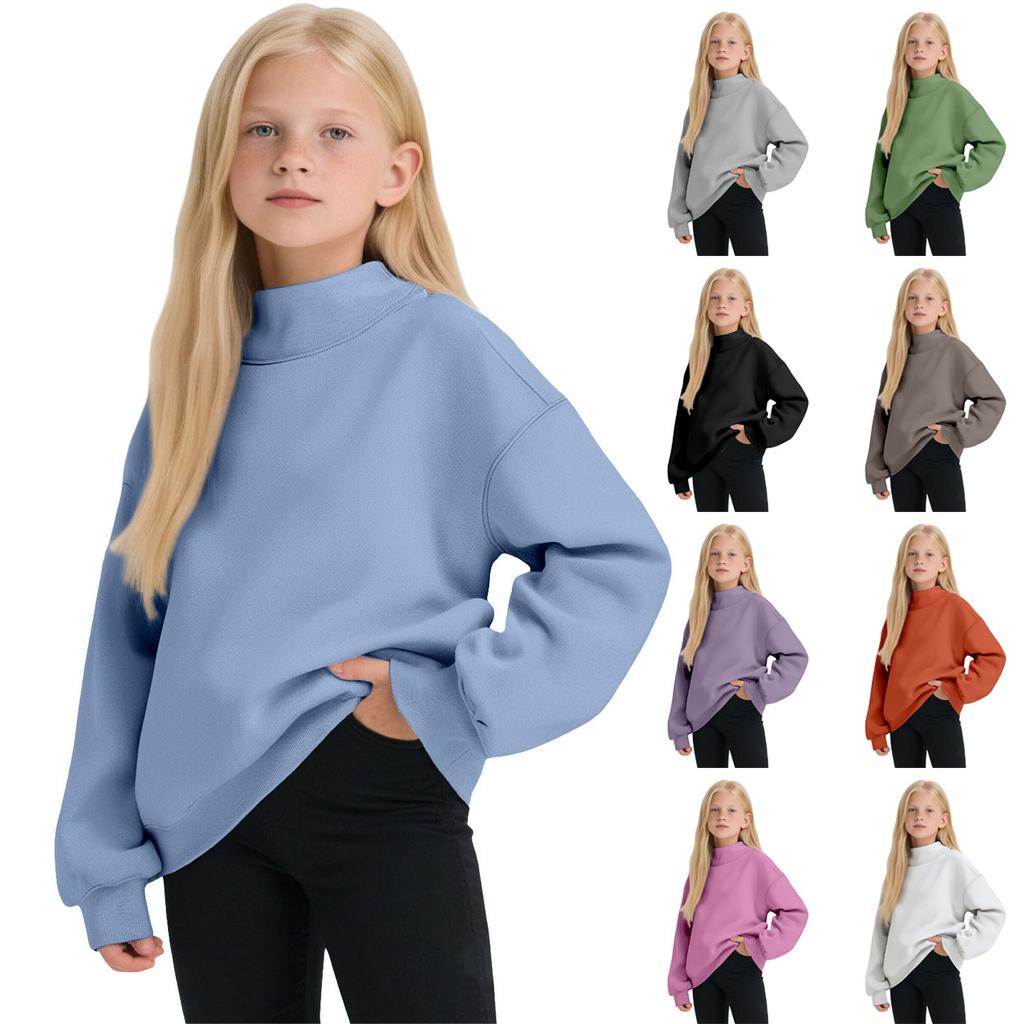 Girls’ Oversized Mock Neck Sweatshirt, Long Sleeve Pullover Top, Soft Fleece Casual Wear for Fall and Winter