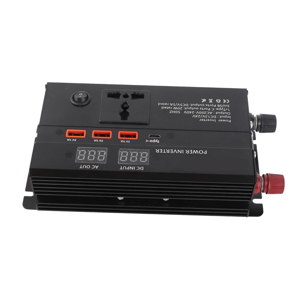 3000W 12V do 220V Przetwornica samochodowa z wyświetlaczem LCD Port USB Porty zapalniczki