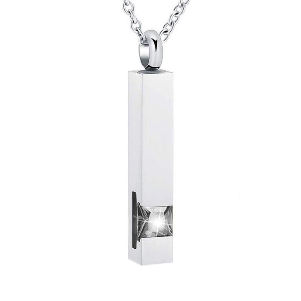 

Long Strip Zircon Cremation Necklace Stainless Steel Ashes Necklace Pendant Unisex Style 4