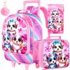 Mochila con Ruedas para Niñas de 3 Piezas, Mochila Escolar con Ruedas para Niños, Bolso Escolar con Ruedas para Primaria con Bolsa para el Almuerzo - Perro