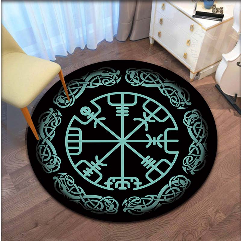 Viking Vegvisir Round Area Rug Yoga Carpet Mat Non-Slip Kids Rug Hallway Bedside Kitchen Carpet Floor Pad for Kids Room