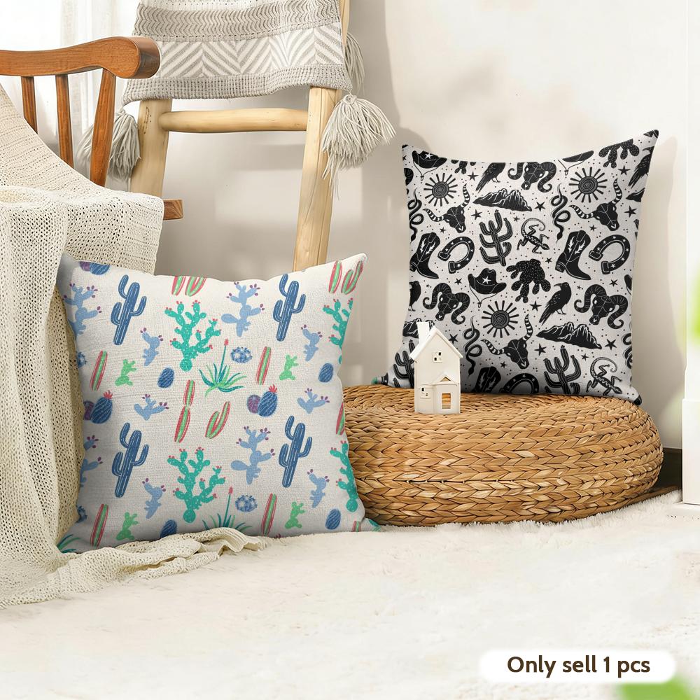 Cactus Pattern Cushion Cover Natural Linen Pillow Cover Double-Sided Print Cushion Cover For Sofa Home Decor