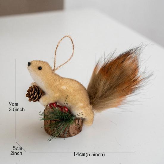 Yousheng Forest Animal Christmas Ornaments Fluffy Faux Fur Squirrel Decor with Hanging Rope 3D Woodland Christmas Tree Decorations