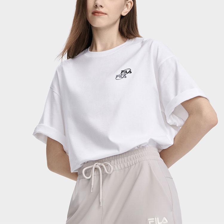 FILA Solid Color Round Neck Casual Short Sleeve Drop Shoulder T-Shirt Unisex T-Shirts White F11U329104FWT