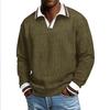 Men's Long,sleeved Color,blocked Pullover, Men's Lapel Corduroy Long,sleeved Top