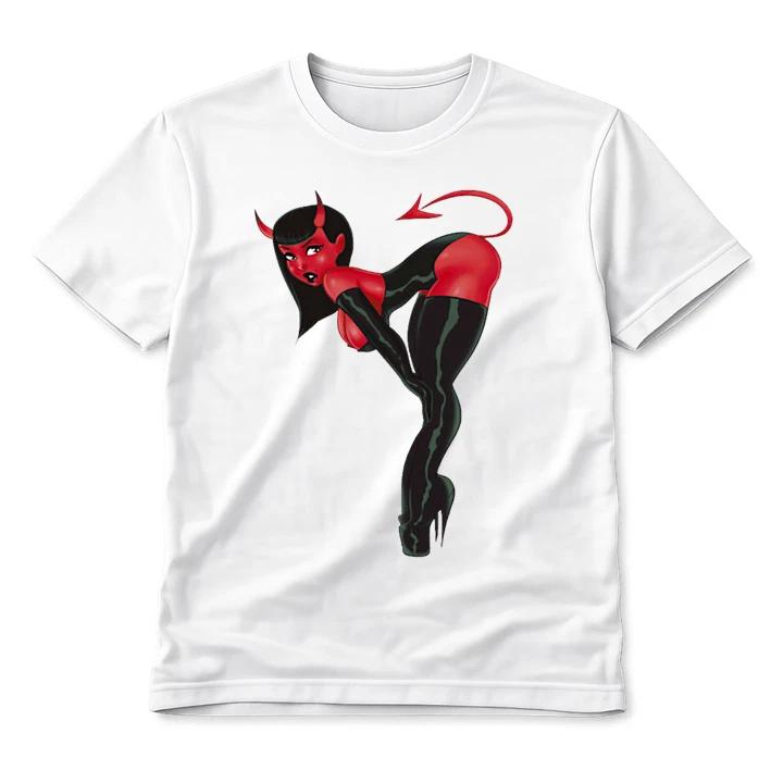 Sexy Devil Pin-Up Woman Graphic Unisex T-Shirt Red Demon Girl Art Devilish Tee XXL
