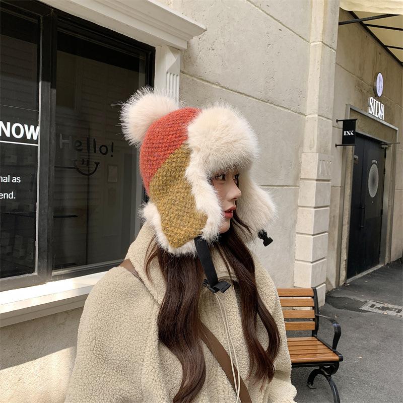 Fashion Fleece Thickened Hat Women's Winter Windproof Ear Protection Lei Feng Hat Cycling Skiing Knitted Wool Hat