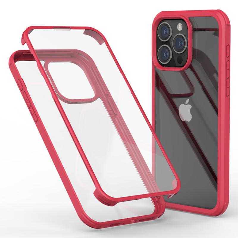 

Защитный тонкий чехол для iPhone 15 Pro Двустороннее закаленное стекло+Силиконовая рамка Чехол для телефона Red