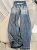 Women's Retro Washed High Waist Wide Leg Jeans - Autumn Straight Leg, Loose Fit, Floor Length
