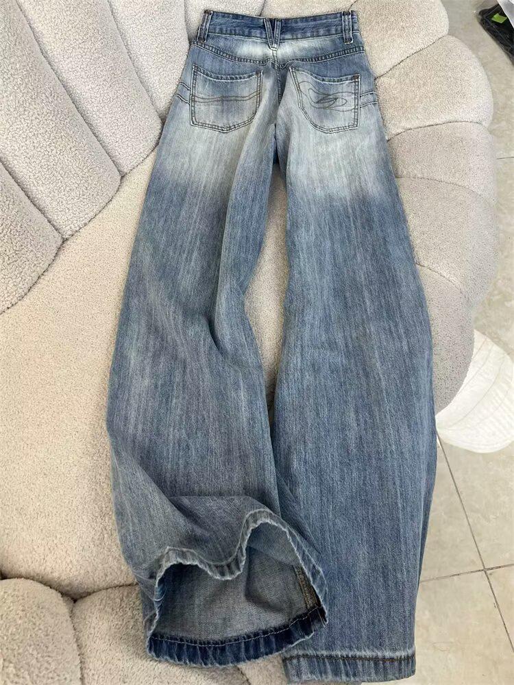 Women's Retro Washed High Waist Wide Leg Jeans - Autumn Straight Leg, Loose Fit, Floor Length