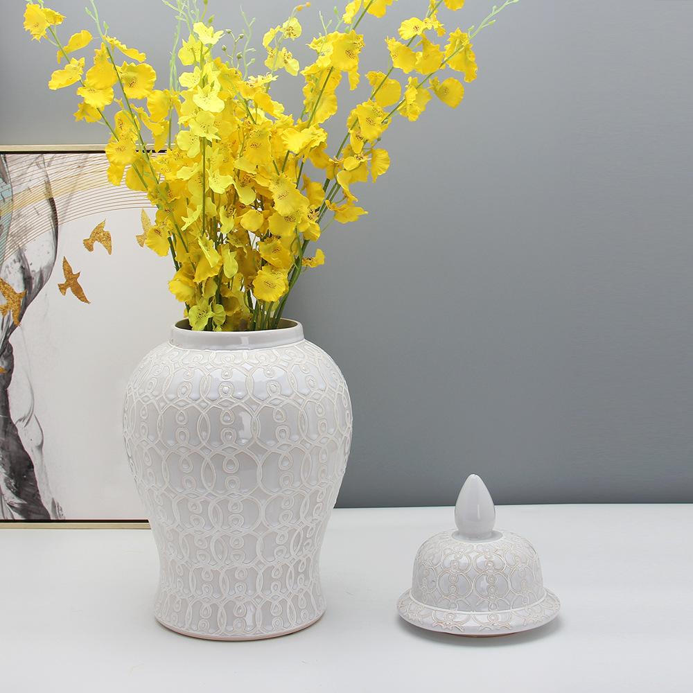 Nordic White Flower Vase Home Living Room Decoration Ceramic General Jar Tea Seal Jar Ceramic Storage Jar Home Decoration