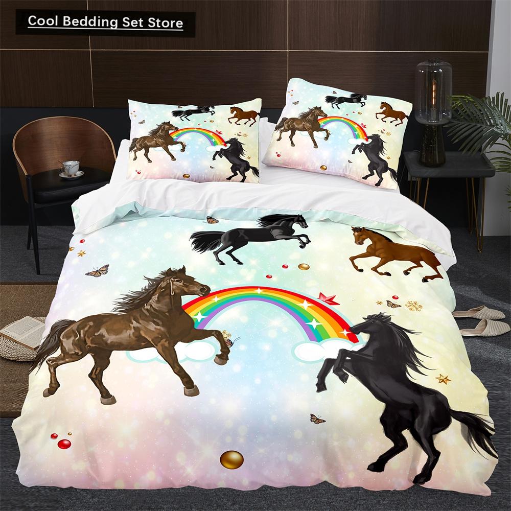 Comforter 3D Horse King Queen Size White Running Horses Pattern Bedding Set For Kids Teens Adults Wild Animal Soft