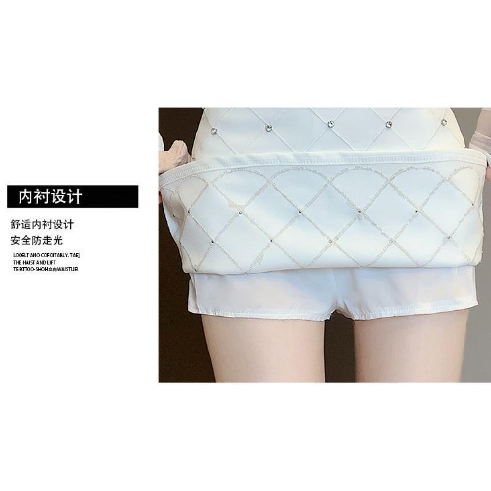 Women's Half-Skirt with Elegant Lady Style Beaded Design A-Line Shape High-Waisted Slimming Short Skirt