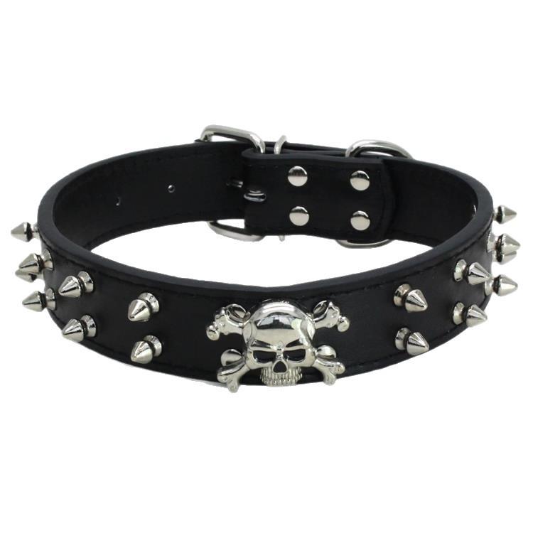 ПВХ Ошейник для питомца с заклепками и черепом, Декоративный ошейник для собаки, Ошейник для большой собаки S 51*3.2CM чёрный