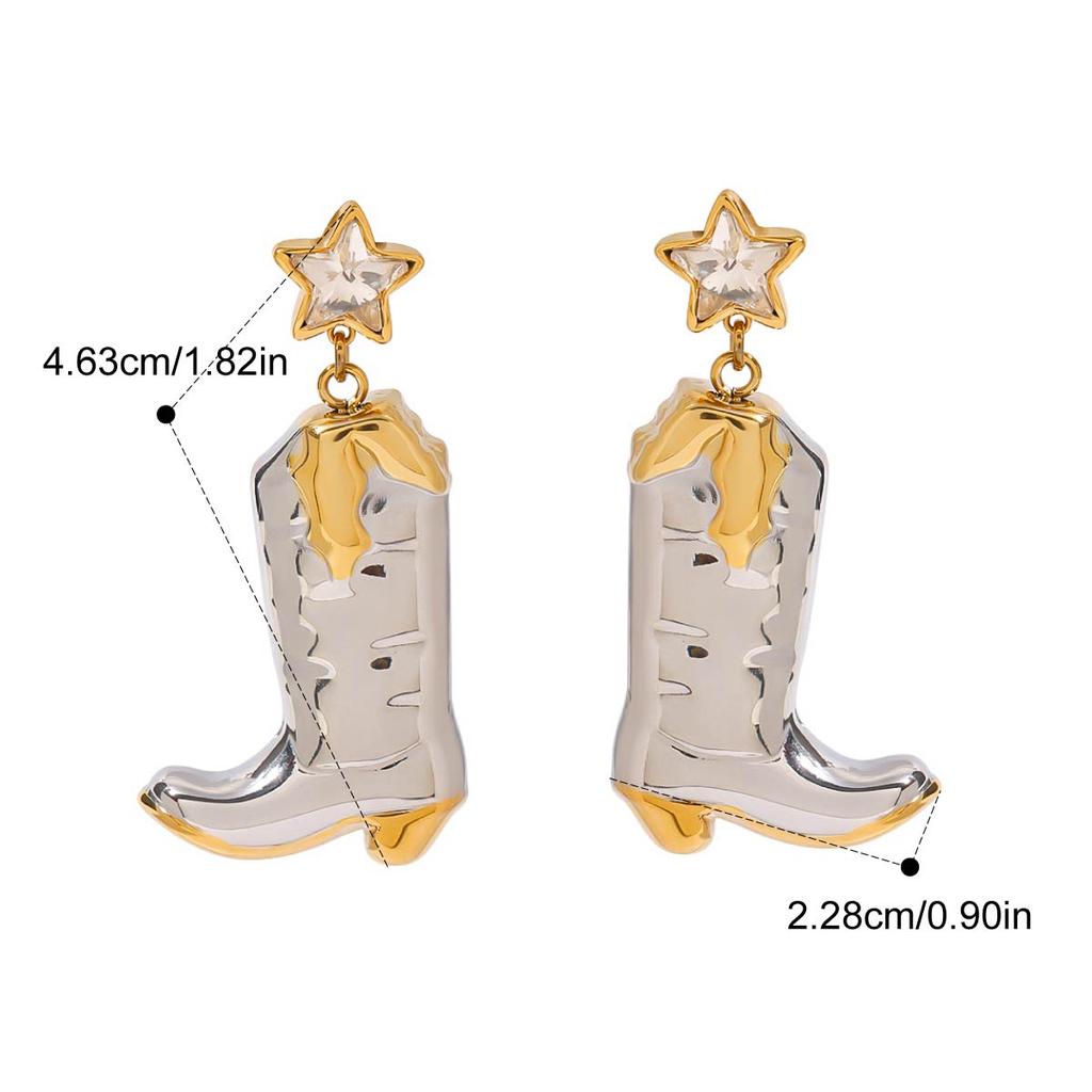 Yori Street Fashion Pentagram Hammered Boots Earrings Necklace Hip Hop Fashion 18K Gold PVD Plated Holiday Jewelry
